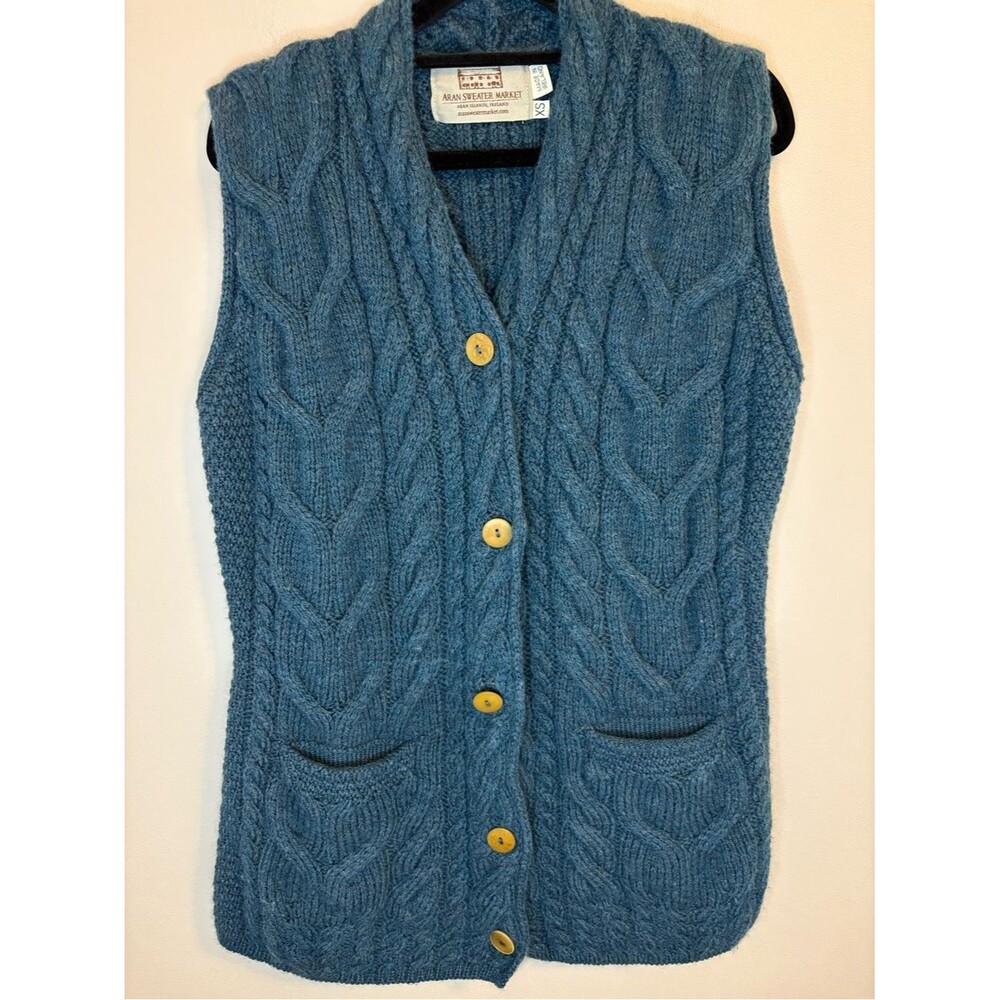 Aran Sweater Market Merino Wool Cable Knit Vest Ireland XS